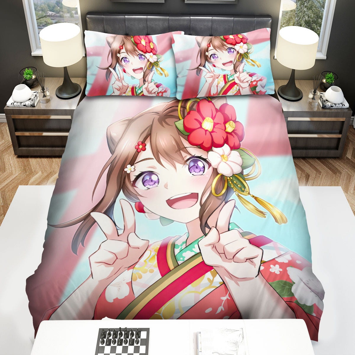 Bang Dream! Toyama Kasumi In Flowers Kimono  Bedding Sets ? Duvet Cover  Flatsheet  Pillowcases Perfect Gift For Fans